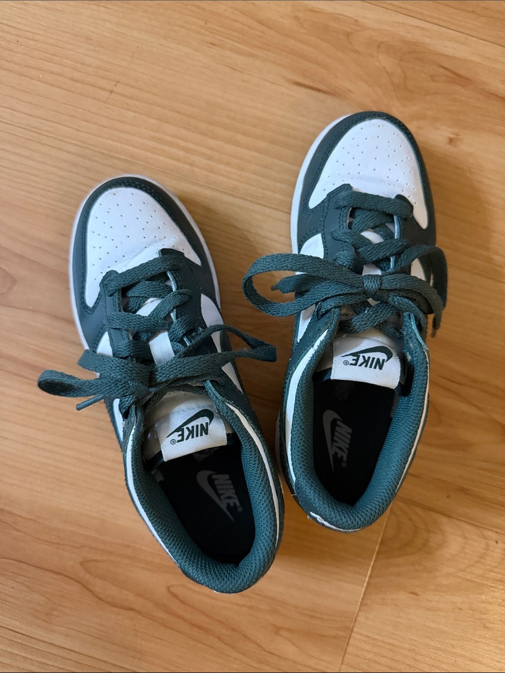 Nike Kids' Low-Top Dunk Sneakers in White and Dark Green